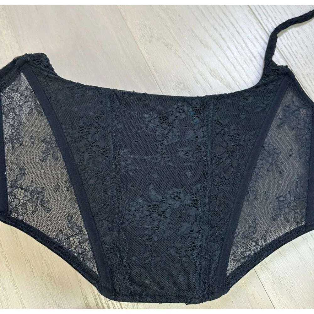 Out From Under Black Lace Corset Cropped Structured Lingerie Top Sheer Floral S